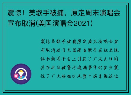 震惊！美歌手被捕，原定周末演唱会宣布取消(美国演唱会2021)