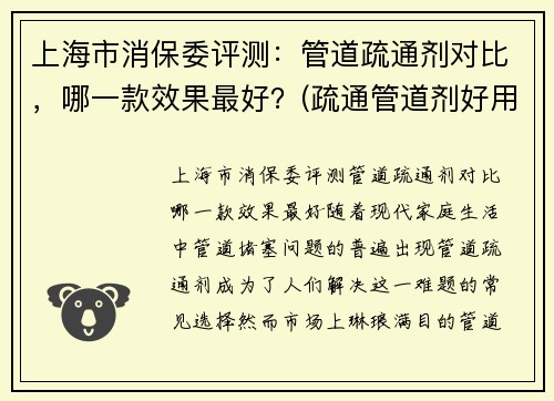 上海市消保委评测：管道疏通剂对比，哪一款效果最好？(疏通管道剂好用吗)